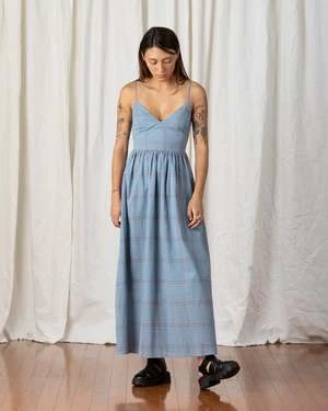 Ali GoldenTie Back Maxi Dress - Blue Plaid 5 Ali GoldenTie Back Maxi Dress - Blue Plaid - Image 3