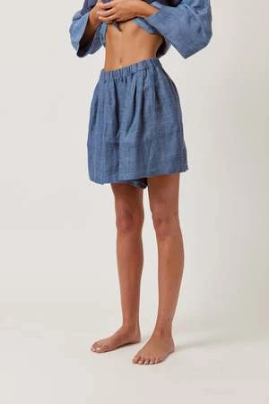 A MenteAmente Linen Pleated Short - Denim Blue 6 A MenteAmente Linen Pleated Short - Denim Blue - Image 4