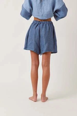 A MenteAmente Linen Pleated Short - Denim Blue 10 A MenteAmente Linen Pleated Short - Denim Blue - Image 8