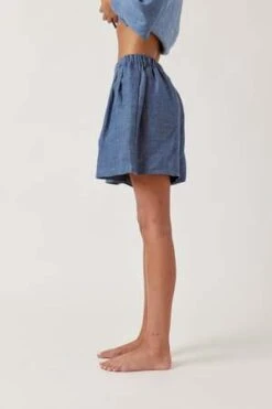 A MenteAmente Linen Pleated Short - Denim Blue 16 A MenteAmente Linen Pleated Short - Denim Blue -AGOLDE Store Amente Linen Pleated Short Denim Blue 20230830065906