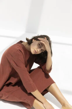 Black CraneLong Bud Dress - Brick -AGOLDE Store BLACK CRANE LONG BUD DRESS BRICK 20230407102207