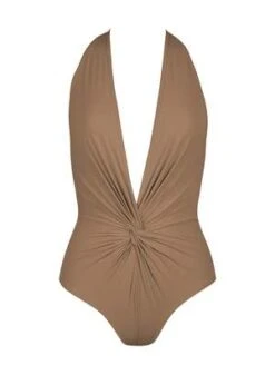 Karla CollettoBasics Plunge Halter Swimsuit - Latte