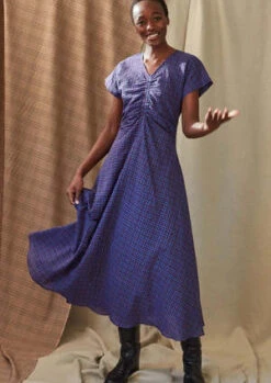 Caron CallahanVeda Dress - Cerulean Puckered Mini Plaid