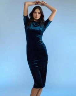 CYNTHIA ROWLEYCrushed Velvet Dress - TEAL -AGOLDE Store Crushed Velvet Dress 20221229175548 2