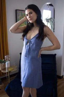 Eliza FaulknerDrew Linen Slip Dress - Periwinkle Blue -AGOLDE Store Eliza Faulkner Drew Linen Slip Dress Periwinkle Blue 20230317194403