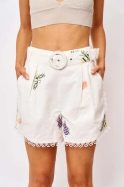 CiebonEmbroidered Bug Linen Shorts