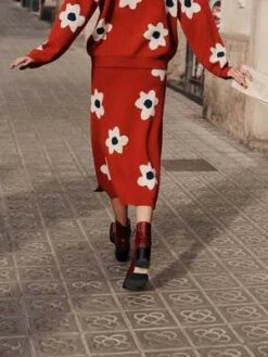 Bobo ChosesFloral Jacquard Pencil Skirt - Burgundy Red