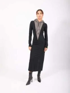 MM6 Maison MargielaHooded Long Dress - Gray/Black
