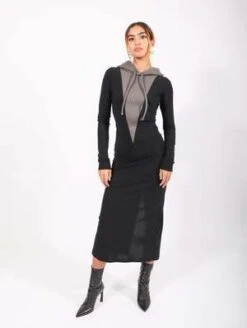 MM6 Maison MargielaHooded Long Dress - Gray/Black 16 MM6 Maison MargielaHooded Long Dress - Gray/Black -AGOLDE Store Hooded Long Dress in Gray Black by MM6 Maison Margiela 20231019003457 2