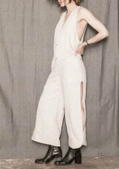 BERENIKNATURAL LINEN LONG SLEEVELESS SIDE SLOTS JUMPSUIT - White -AGOLDE Store JUMPSUIT LONG SLEEVELESS SIDE SLOTS NATURAL LINEN white 20210520203552