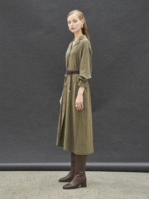 Maison De InesClassic Shirt Dress - Khaki 7 Maison De InesClassic Shirt Dress - Khaki - Image 5