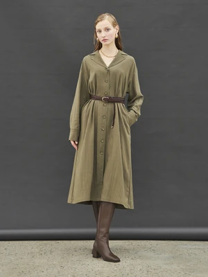 Maison De InesClassic Shirt Dress - Khaki 8 Maison De InesClassic Shirt Dress - Khaki - Image 6