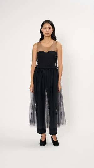 Noir Kei NinomiyaMesh Round Neck Midi Dress - Black 3 Noir Kei NinomiyaMesh Round Neck Midi Dress - Black