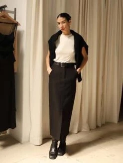 Moon RiverFront Slit Belted Midi Skirt - Black -AGOLDE Store Moon River Front Slit Belted Midi Skirt Black 20231012191313 1