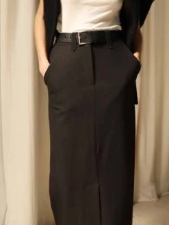 Moon RiverFront Slit Belted Midi Skirt - Black -AGOLDE Store Moon River Front Slit Belted Midi Skirt Black 20231012191314 1