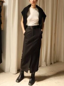 Moon RiverFront Slit Belted Midi Skirt - Black -AGOLDE Store Moon River Front Slit Belted Midi Skirt Black 20231012191314