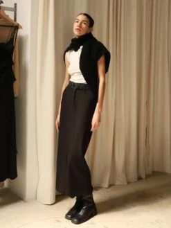 Moon RiverFront Slit Belted Midi Skirt - Black -AGOLDE Store Moon River Front Slit Belted Midi Skirt Black 20231012191315