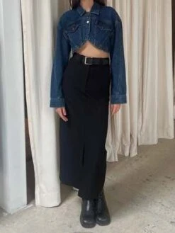 Moon RiverFront Slit Belted Midi Skirt - Black -AGOLDE Store Moon River Front Slit Belted Midi Skirt Black 20231012191316