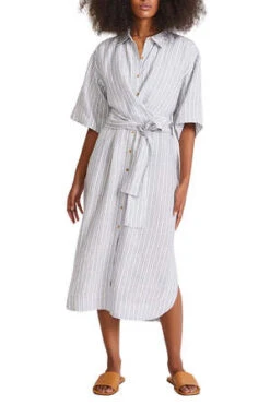 Apiece ApartNicoya Wrap Shirt Dress - Blue Stripe