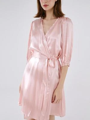 Not Just PajamaAbove The Knee Silk Robe - Pink 3 Not Just PajamaAbove The Knee Silk Robe - Pink