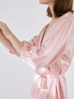 Not Just PajamaAbove The Knee Silk Robe - Pink 9 Not Just PajamaAbove The Knee Silk Robe - Pink -AGOLDE Store Not Just Pajama Above the Knee Silk Robe Pink 20211125145051 1