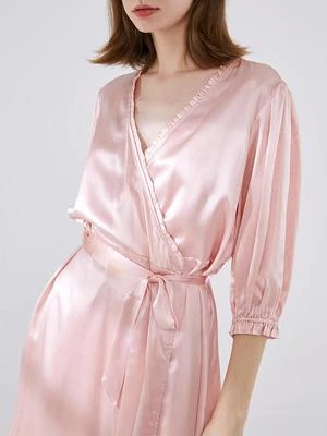 Not Just PajamaAbove The Knee Silk Robe - Pink 4 Not Just PajamaAbove The Knee Silk Robe - Pink - Image 2