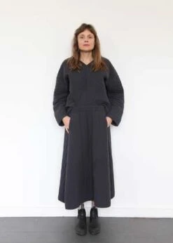 Black CraneQuilted Skirt - Dark Navy