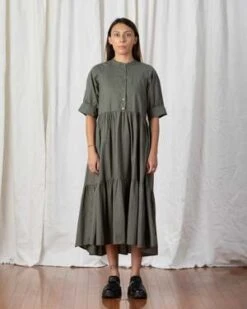 Ali GoldenRAGLAN TIERED DRESS - FADED OLIVE