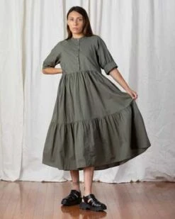 Ali GoldenRAGLAN TIERED DRESS - FADED OLIVE -AGOLDE Store RAGLAN TIERED DRESS FADED OLIVE 20230329001321 3