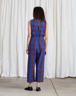 Ali GoldenSILK SLIT-BACK JUMPER - RUST/COBALT PLAID -AGOLDE Store SILK SLIT BACK JUMPER RUST COBALT PLAID 20220811001113 1