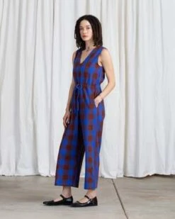 Ali GoldenSILK SLIT-BACK JUMPER - RUST/COBALT PLAID -AGOLDE Store SILK SLIT BACK JUMPER RUST COBALT PLAID 20220811001113 2