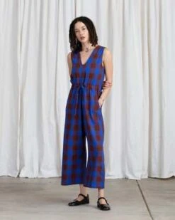 Ali GoldenSILK SLIT-BACK JUMPER - RUST/COBALT PLAID -AGOLDE Store SILK SLIT BACK JUMPER RUST COBALT PLAID 20220811001113 3