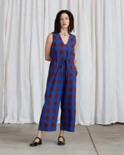 Ali GoldenSILK SLIT-BACK JUMPER - RUST/COBALT PLAID -AGOLDE Store SILK SLIT BACK JUMPER RUST COBALT PLAID 20220811001114
