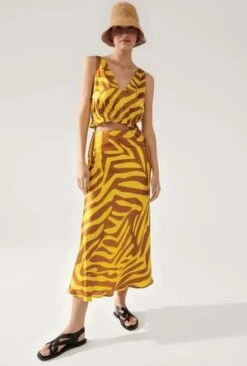 Silk LaundryLong Bias Cut Skirt - Tiger Matisse