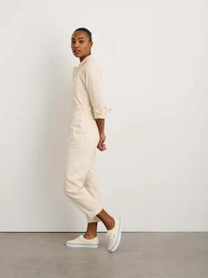 Concrete + WaterConcrete + Water Standard Zip Herringbone Jumpsuit - Ecru 4 Concrete + WaterConcrete + Water Standard Zip Herringbone Jumpsuit - Ecru - Image 2