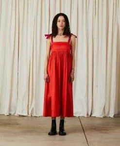 Ali GoldenTie Strap Dress - Poppy Taffeta -AGOLDE Store TIE STRAP DRESS POPPY TAFFETA 20230923045245 1