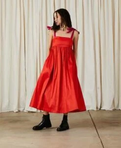 Ali GoldenTie Strap Dress - Poppy Taffeta -AGOLDE Store TIE STRAP DRESS POPPY TAFFETA 20230923045245 2