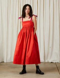 Ali GoldenTie Strap Dress - Poppy Taffeta -AGOLDE Store TIE STRAP DRESS POPPY TAFFETA 20230923045245
