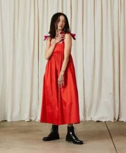 Ali GoldenTie Strap Dress - Poppy Taffeta -AGOLDE Store TIE STRAP DRESS POPPY TAFFETA 20230923045245 3