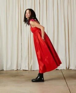 Ali GoldenTie Strap Dress - Poppy Taffeta -AGOLDE Store TIE STRAP DRESS POPPY TAFFETA 20230923045246 1