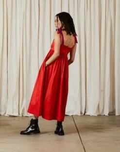 Ali GoldenTie Strap Dress - Poppy Taffeta -AGOLDE Store TIE STRAP DRESS POPPY TAFFETA 20230923045246 2