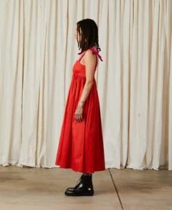 Ali GoldenTie Strap Dress - Poppy Taffeta -AGOLDE Store TIE STRAP DRESS POPPY TAFFETA 20230923045246