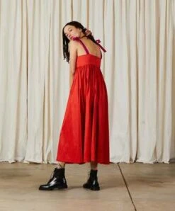Ali GoldenTie Strap Dress - Poppy Taffeta -AGOLDE Store TIE STRAP DRESS POPPY TAFFETA 20230923045247