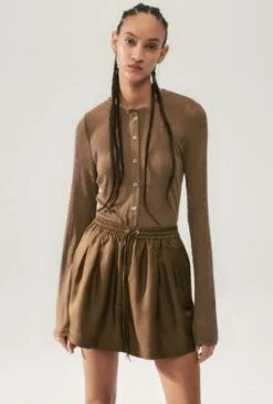 Silk LaundryTwill Slouch Shorts - Dark Earth