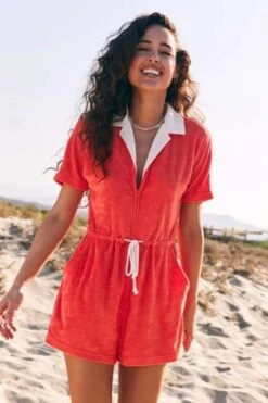 Marine LayerTerry Out Romper - Hot Coral -AGOLDE Store Terry Out Romper in Hot Coral 20230712214110 1