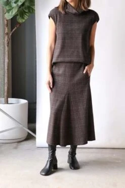 TibiLutz Knit Godet Midi Skirt - Brown/Black Multi -AGOLDE Store Tibi Lutz Knit Godet Midi Skirt in Brown Black Multi 20230914004634 2