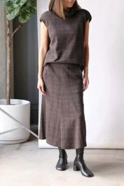 TibiLutz Knit Godet Midi Skirt - Brown/Black Multi -AGOLDE Store Tibi Lutz Knit Godet Midi Skirt in Brown Black Multi 20230914004635 1