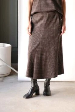 TibiLutz Knit Godet Midi Skirt - Brown/Black Multi -AGOLDE Store Tibi Lutz Knit Godet Midi Skirt in Brown Black Multi 20230914004635