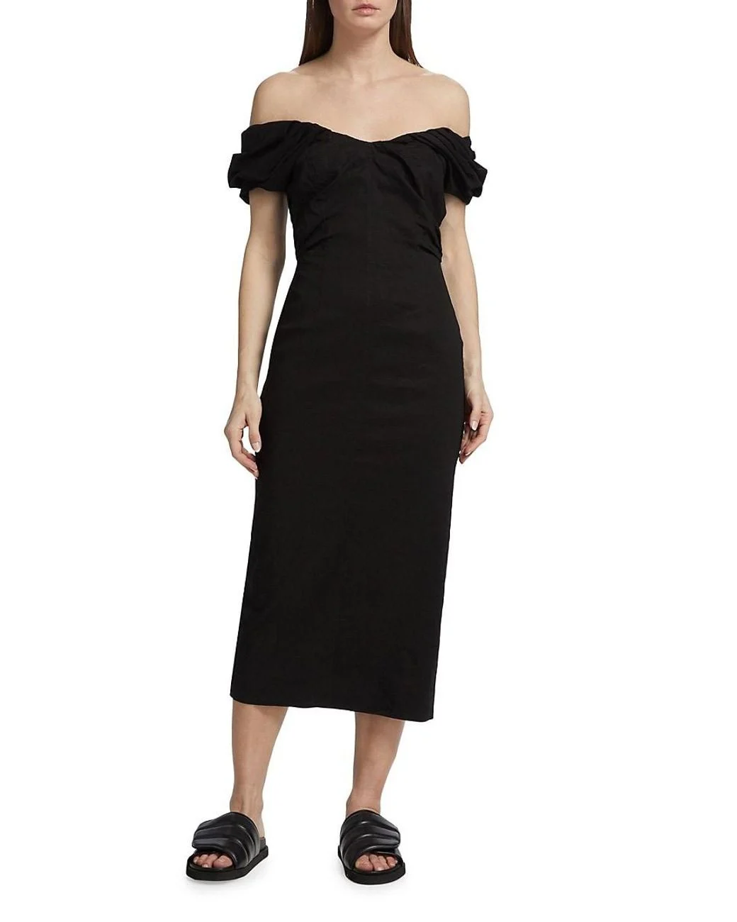 AGOLDE Store -AGOLDE Store alc Black A LC Nora Linen Blend Midi Sheath Dress